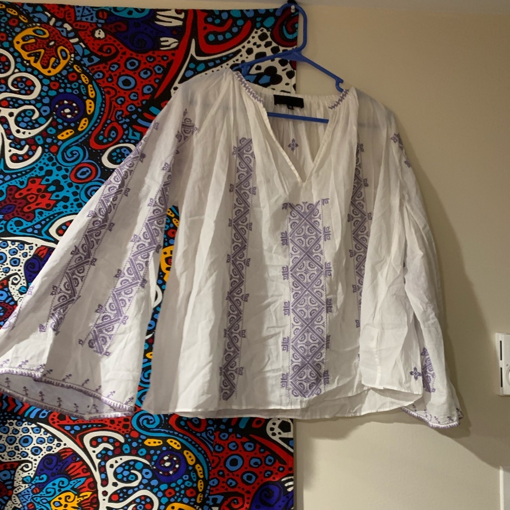 Nili Lotan White and Lavender Embroidered “Anna” Blouse